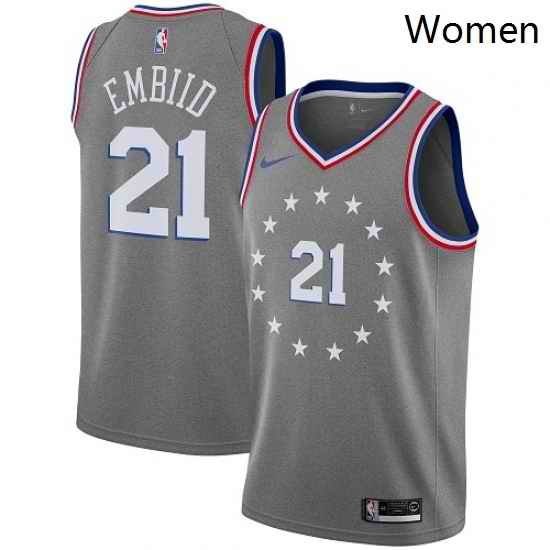 Womens Nike Philadelphia 76ers 21 Joel Embiid Swingman Gray NBA Jersey City Edition